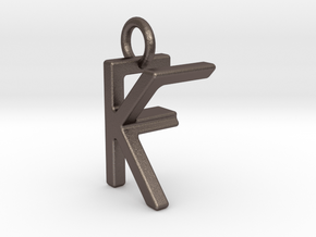 Two way letter pendant - FK KF in Polished Bronzed Silver Steel