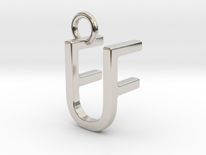 Two way letter pendant - FU UF in Rhodium Plated Brass