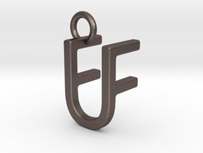 Two way letter pendant - FU UF in Polished Bronzed Silver Steel