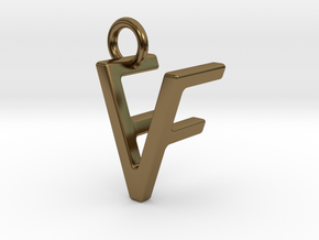 Two way letter pendant - FV VF in Polished Bronze