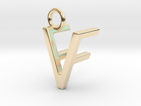 Two way letter pendant - FV VF in 14k Gold Plated Brass