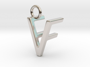 Two way letter pendant - FV VF in Rhodium Plated Brass