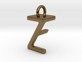 Two way letter pendant - FZ ZF in Polished Bronze