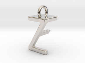 Two way letter pendant - FZ ZF in Rhodium Plated Brass