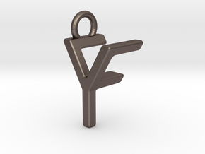 Two way letter pendant - FY YF in Polished Bronzed Silver Steel