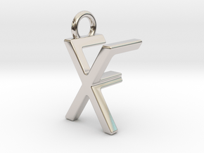 Two way letter pendant - FX XF in Rhodium Plated Brass