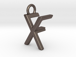 Two way letter pendant - FX XF in Polished Bronzed Silver Steel