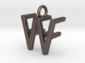 Two way letter pendant - FW WF in Polished Bronzed Silver Steel