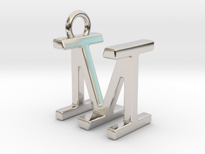 Two way letter pendant - IM MI in Rhodium Plated Brass