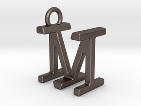 Two way letter pendant - IM MI in Polished Bronzed Silver Steel