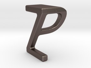 Two way letter pendant - PZ ZP in Polished Bronzed Silver Steel