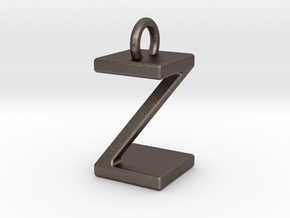 Two way letter pendant - ZZ Z in Polished Bronzed Silver Steel