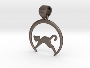 Cat Pendant in Polished Bronzed Silver Steel