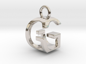 Two way letter pendant - GG G in Rhodium Plated Brass