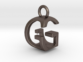 Two way letter pendant - GG G in Polished Bronzed Silver Steel