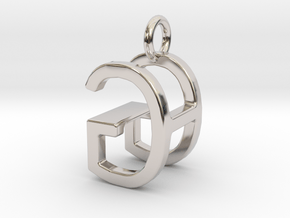 Two way letter pendant - GH HG in Rhodium Plated Brass