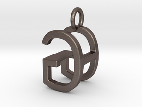 Two way letter pendant - GH HG in Polished Bronzed Silver Steel