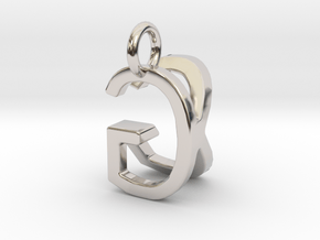 Two way letter pendant - GK KG in Rhodium Plated Brass