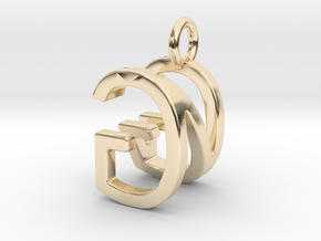 Two way letter pendant - GN NG in 14k Gold Plated Brass