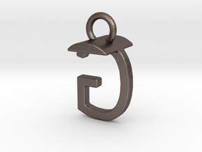 Two way letter pendant - GT TG in Polished Bronzed Silver Steel