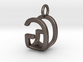 Two way letter pendant - GU UG in Polished Bronzed Silver Steel