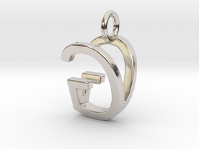 Two way letter pendant - GV VG in Rhodium Plated Brass