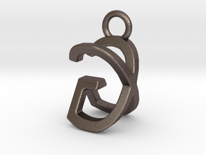 Two way letter pendant - GX XG in Polished Bronzed Silver Steel