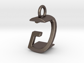 Two way letter pendant - GZ ZG in Polished Bronzed Silver Steel