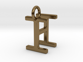 Two way letter pendant - HI IH in Polished Bronze