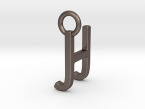 Two way letter pendant - HJ JH in Polished Bronzed Silver Steel