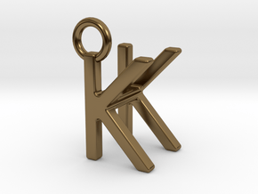 Two way letter pendant - HK KH in Polished Bronze