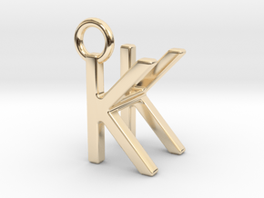 Two way letter pendant - HK KH in 14k Gold Plated Brass