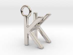 Two way letter pendant - HK KH in Rhodium Plated Brass