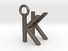 Two way letter pendant - HK KH in Polished Bronzed Silver Steel