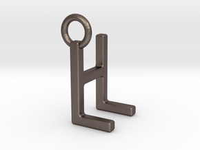 Two way letter pendant - HL LH in Polished Bronzed Silver Steel