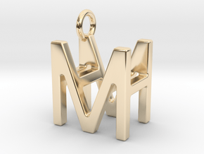 Two way letter pendant - HM MH in 14k Gold Plated Brass