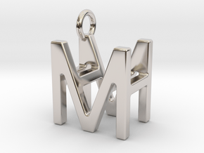 Two way letter pendant - HM MH in Rhodium Plated Brass