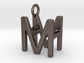 Two way letter pendant - HM MH in Polished Bronzed Silver Steel