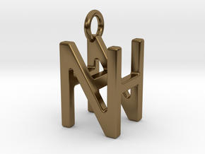 Two way letter pendant - HN NH in Polished Bronze