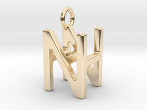 Two way letter pendant - HN NH in 14k Gold Plated Brass