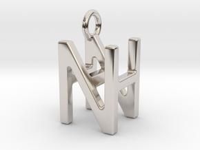 Two way letter pendant - HN NH in Rhodium Plated Brass
