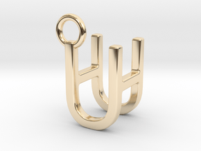 Two way letter pendant - HU UH in 14k Gold Plated Brass