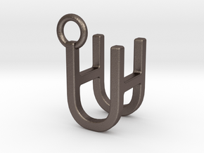 Two way letter pendant - HU UH in Polished Bronzed Silver Steel