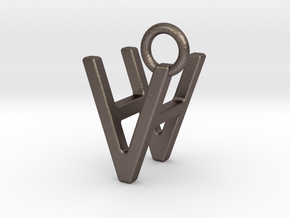 Two way letter pendant - HV VH in Polished Bronzed Silver Steel