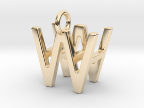 Two way letter pendant - HW WH in 14k Gold Plated Brass