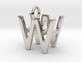 Two way letter pendant - HW WH in Rhodium Plated Brass