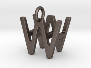 Two way letter pendant - HW WH in Polished Bronzed Silver Steel