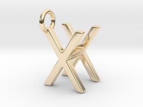 Two way letter pendant - HX XH in 14k Gold Plated Brass