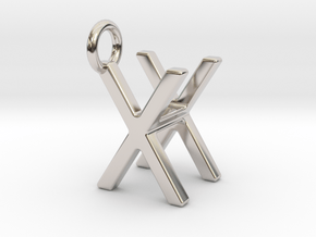 Two way letter pendant - HX XH in Rhodium Plated Brass