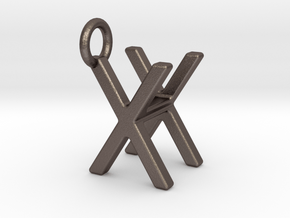 Two way letter pendant - HX XH in Polished Bronzed Silver Steel
